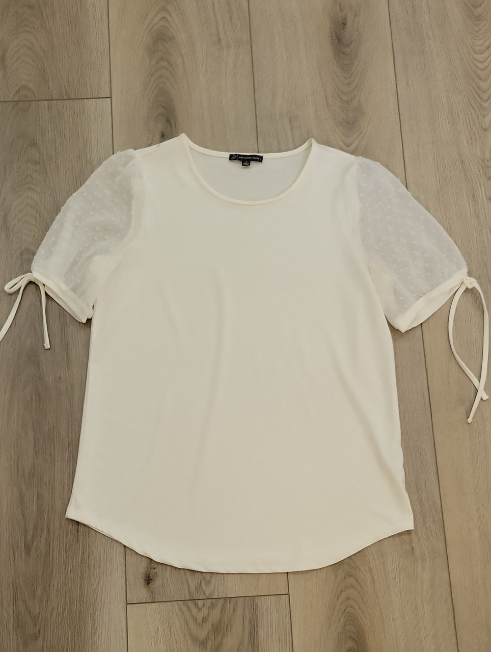 Adrianna Papell Ivory Puff Dot Sleeve Blouse